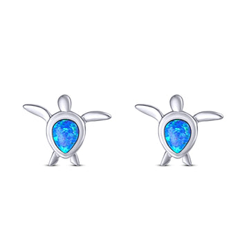 Turtle Pear Shape Created Blue Opal Solid 925 Sterling Silver (8.5mm)
